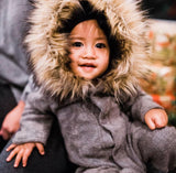 Moscow Hooded Knit Onesie with Faux Fur Trim