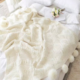 Nordic Cable Knit Throw Blankets with Faux Fur Trim Poms