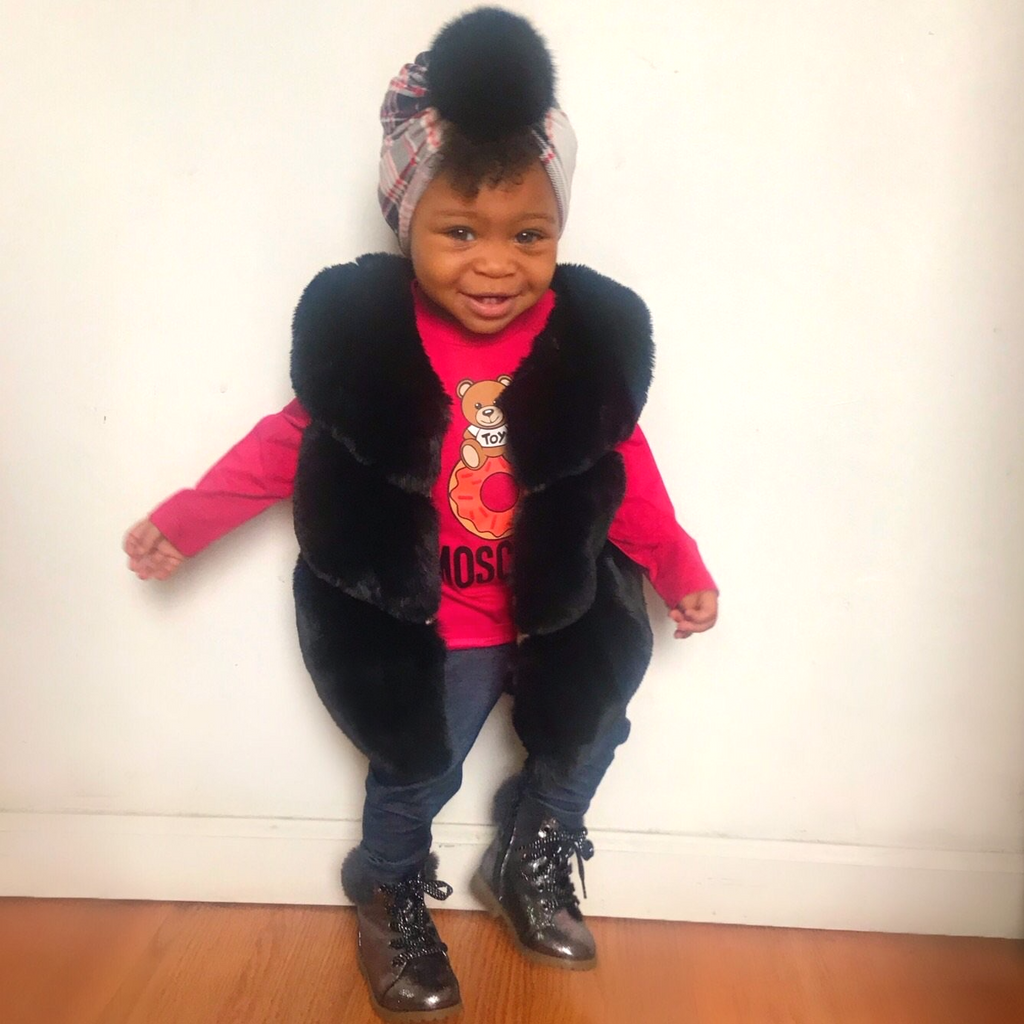 Black fur 2024 vest baby girl