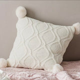 Nordic Cable Knit Pillows with Faux Fur Trim Poms